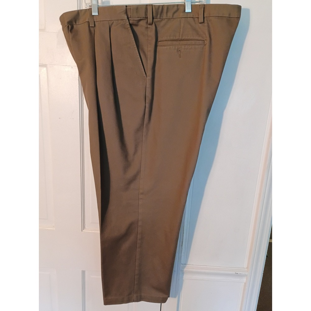 Roundtree & Yorke Mens 48x28 Big Relaxed Fit Pleated Chino Pants Taupe Brown
